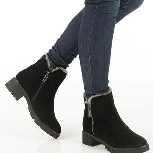 Valdini Black Suede Ankle Boots fur lined snow boots women’s size 8 (b116)